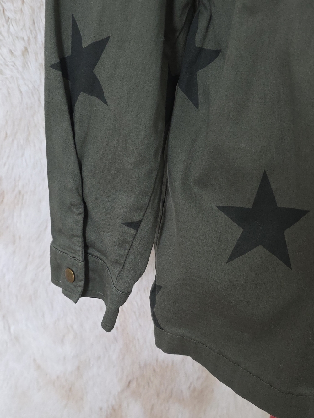 Knox Rose Olive Green Star Print Utility Jacket Women's Large Military Cargo Ano - Picture 13 of 13